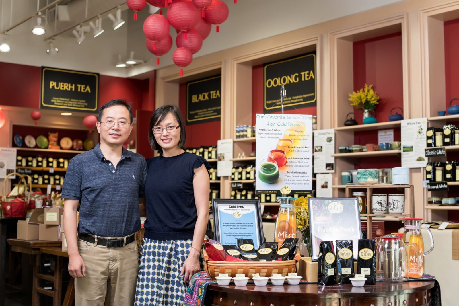 Qin Liu and Pan Rong the owners of Ku Cha House of Tea in Boulder, Colorado