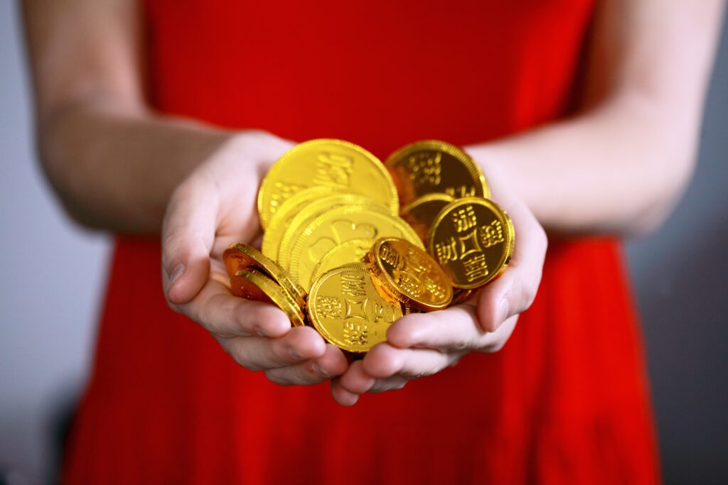 Good luck coins and red for Chinese New Year