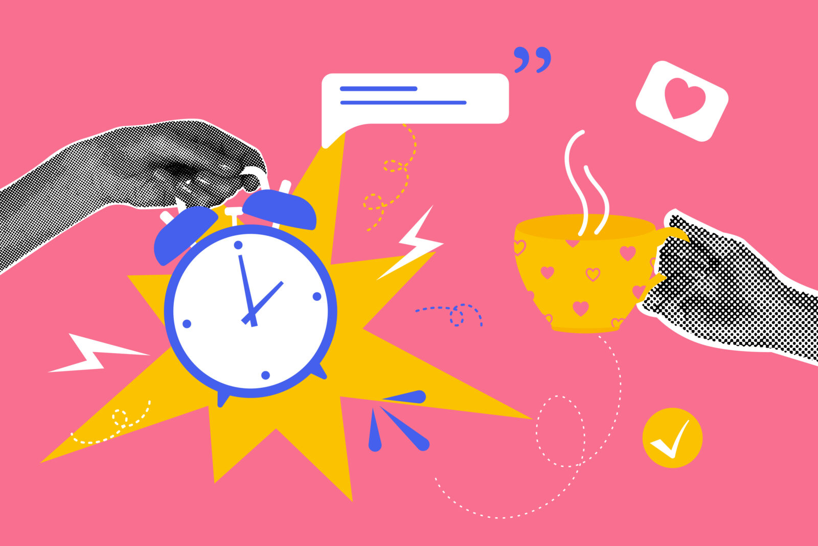 image of clock and tea cup, collage, for tea break