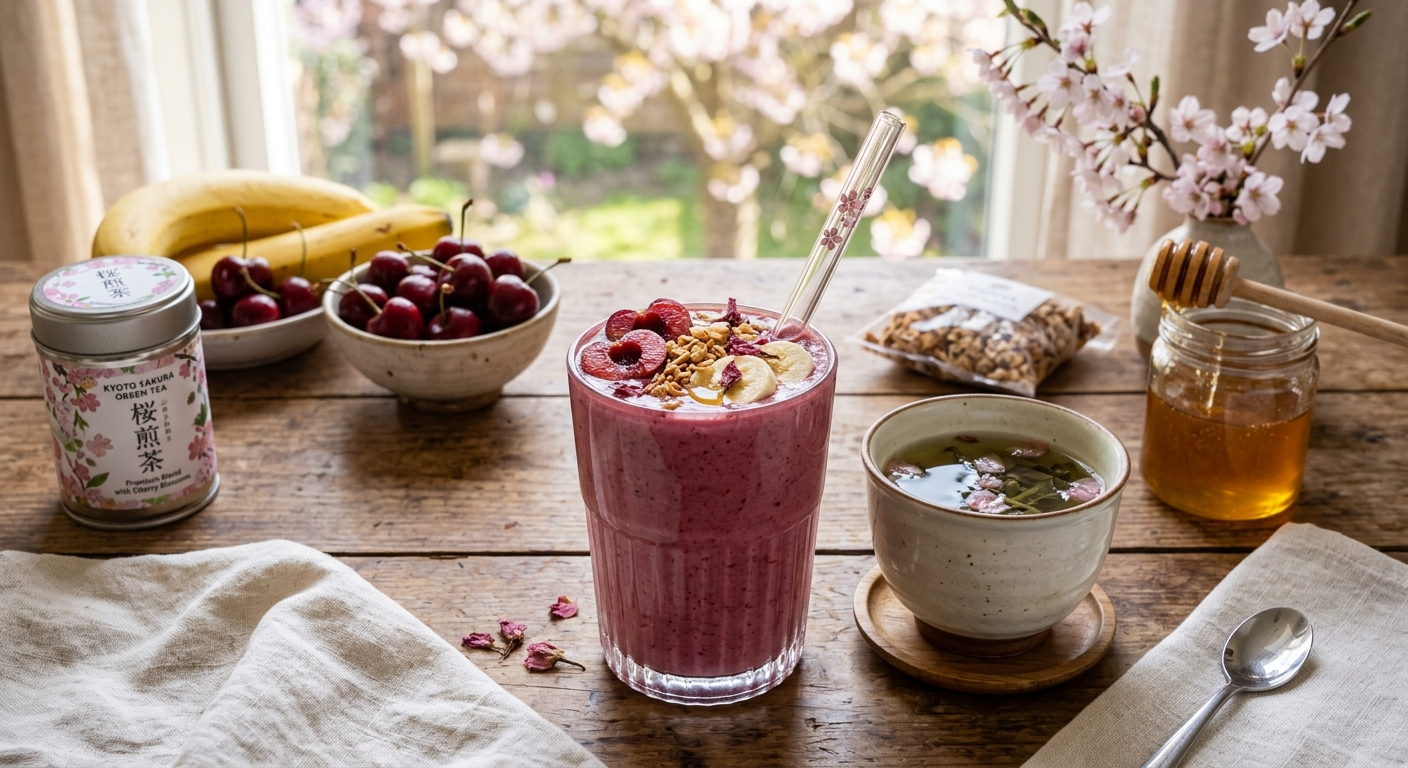 sakura cherry green tea smoothie