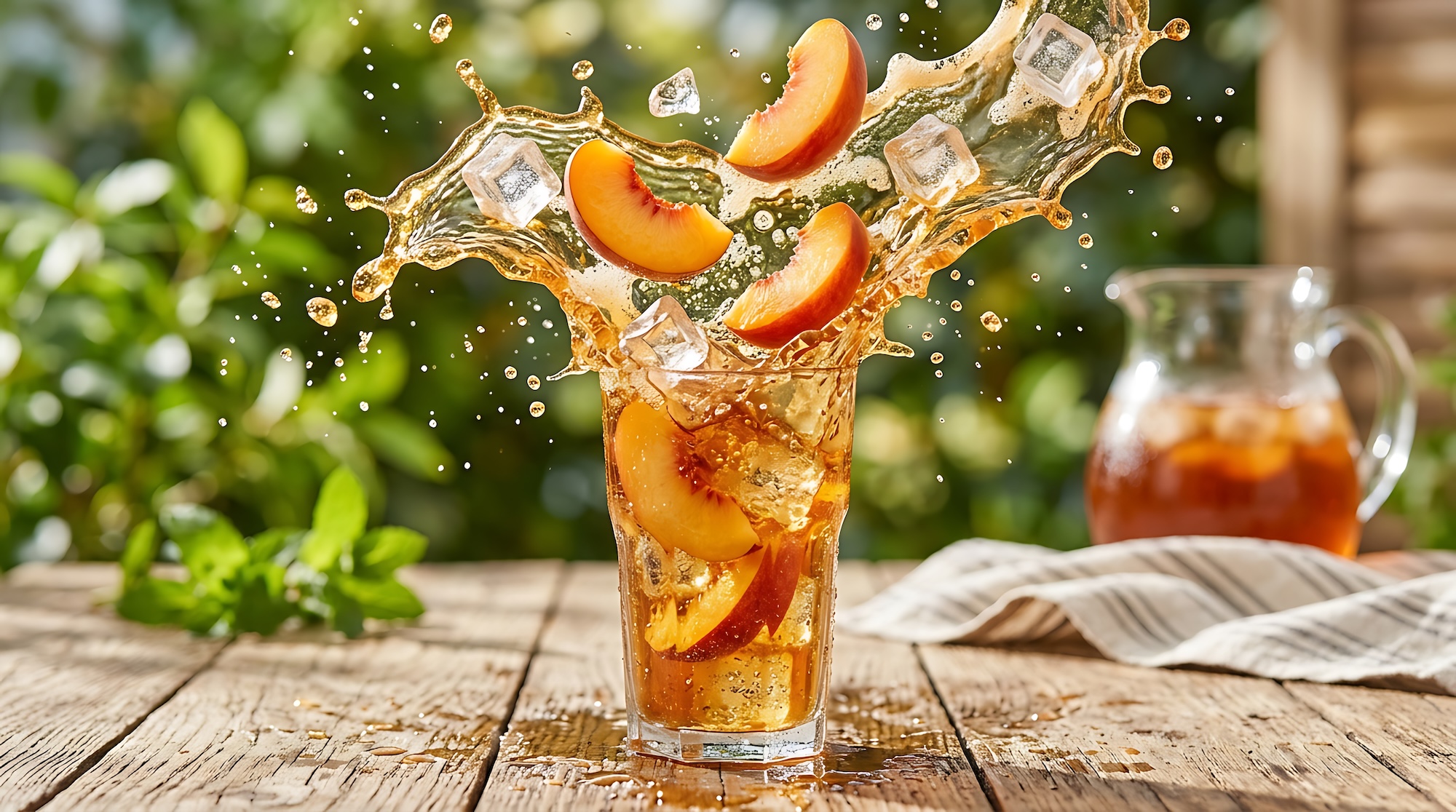 a glass of tea and peaches